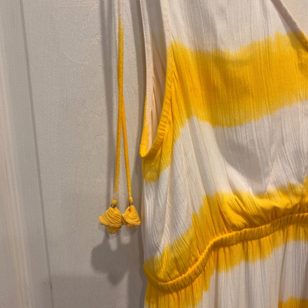 Tommy Bahama Yellow White Stripe Caicos Crinkle‎ Set Sail Stripe Sundress Large - Picture 4 of 11